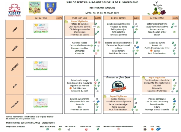 Menus de la cantine - mars  2025